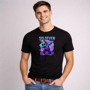Tricou Paste 67 Bunny Six Seven Bruh Easter Meme, din bumbac 100%, tricou negru, Copii | Dama | Barbat - Img 2