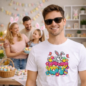 Tricou Paste 67 Easter Iepuras Oua Colorate Drip Funny, din bumbac 100%, tricou alb, Copii | Dama | Barbat - Img 5