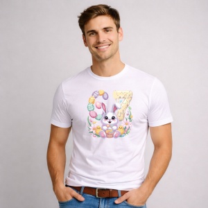 Tricou Paste 67 Iepuras Oua Colorate Pastel Cute, din bumbac 100%, tricou alb, Copii | Dama | Barbat - Img 2
