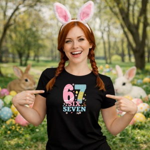Tricou Paste 67 Pastel Six Seven Text Easter Cute, din bumbac 100%, tricou negru, Copii | Dama | Barbat - Img 9