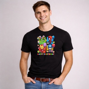 Tricou Paste Avengers Paste Happy Easter Oua Colorate, din bumbac 100%, tricou negru, Copii | Dama | Barbat - Img 2