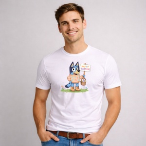 Tricou Paste Bluey Paste Cos Oua Colorate Iepuras, din bumbac 100%, tricou alb, Copii | Dama | Barbat - Img 2