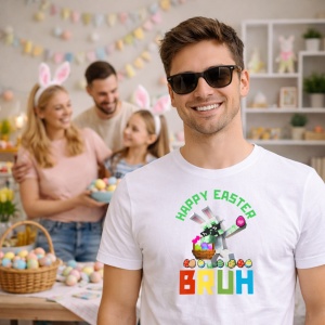 Tricou Paste Bunny Gamer Dab Paste Happy Easter Bruh, din bumbac 100%, tricou alb, Copii | Dama | Barbat - Img 7