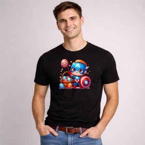 Tricou Paste Captain America Paste Oua Colorate, din bumbac 100%, tricou negru, Copii | Dama | Barbat