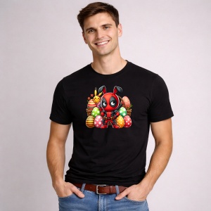 Tricou Paste Deadpool Paste Oua Colorate Iepuras, din bumbac 100%, tricou negru, Copii | Dama | Barbat - Img 3