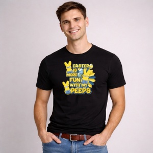 Tricou Paste Easter Is More Fun With My Peeps Galben Iepuras, din bumbac 100%, tricou negru, Copii | Dama | Barbat