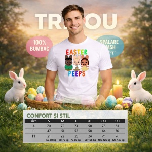 Tricou Paste Easter Peeps Stil Desen Animat, din bumbac 100%, tricou alb, Copii | Dama | Barbat - Img 6