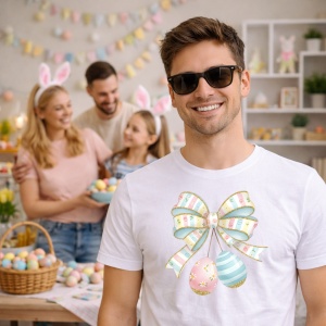 Tricou Paste Fundita Alba Pastel Cu Oua Decorative Cute, din bumbac 100%, tricou alb, Copii | Dama | Barbat - Img 7