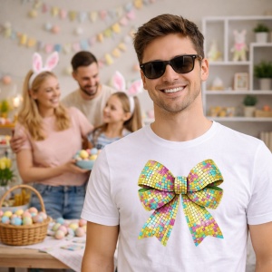 Tricou Paste Fundita Mozaic Colorata Stil Disco Easter, din bumbac 100%, tricou alb, Copii | Dama | Barbat - Img 7