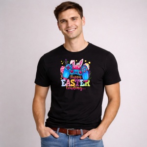 Tricou Paste Gamer Controler Paste Iepuras Oua Colorate, din bumbac 100%, tricou negru, Copii | Dama | Barbat - Img 2