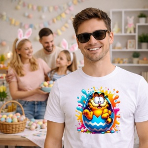 Tricou Paste Garfield Paste Ou Spart Colorat, din bumbac 100%, tricou alb, Copii | Dama | Barbat - Img 7