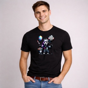 Tricou Paste Ghostface Paste Oua Colorate Stil Horror, din bumbac 100%, tricou negru, Copii | Dama | Barbat - Img 3