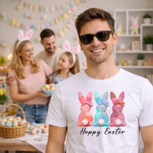 Tricou Paste Happy Easter Iepurasi Pastel Elegant Decor, din bumbac 100%, tricou alb, Copii | Dama | Barbat - Img 7