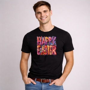 Tricou Paste Happy Easter Text Colorat Bubble Pastel, din bumbac 100%, tricou negru, Copii | Dama | Barbat - Img 3