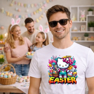 Tricou Paste Hello Kitty Paste Happy Easter Oua Colorate Cos, din bumbac 100%, tricou alb, Copii | Dama | Barbat - Img 7