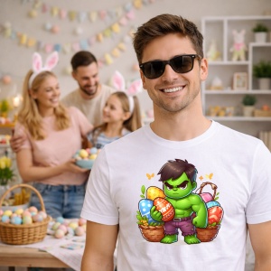 Tricou Paste Hulk Paste Cos Oua Colorate, din bumbac 100%, tricou alb, Copii | Dama | Barbat - Img 7