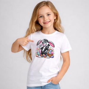 Tricou Paste Iepuras Baiat Cool Cu Oua Colorate Street Style, din bumbac 100%, tricou alb, Copii | Dama | Barbat