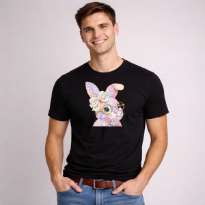 Tricou Paste Iepuras Floral Cu Ochelari Pastel Elegant, din bumbac 100%, tricou negru, Copii | Dama | Barbat - Img 2