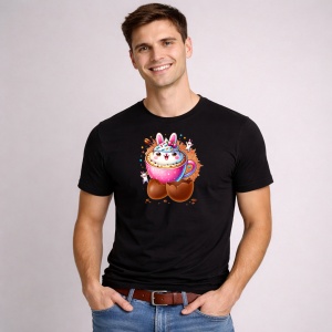 Tricou Paste Iepuras Paste Ceasca Ou Chocolate Funny, din bumbac 100%, tricou negru, Copii | Dama | Barbat - Img 1
