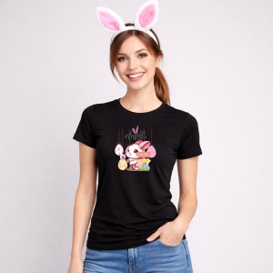 Tricou Paste Iepuras Paste Ou Colorat Ilustratie Sweet, din bumbac 100%, tricou negru, Copii | Dama | Barbat - Img 3