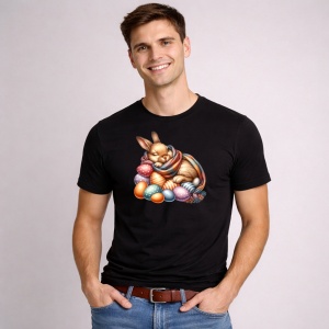 Tricou Paste Iepuras Paste Oua Colorate Cos Somnoros, din bumbac 100%, tricou negru, Copii | Dama | Barbat - Img 3