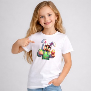 Tricou Paste Minecraft Iepuras Paste Ou Decorativ, din bumbac 100%, tricou alb, Copii | Dama | Barbat