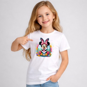 Tricou Paste Minnie Mouse Paste Ou Colorat Flori, din bumbac 100%, tricou alb, Copii | Dama | Barbat