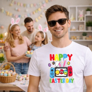 Tricou Paste Nintendo Style Gamer Paste Happy Easter Oua, din bumbac 100%, tricou alb, Copii | Dama | Barbat - Img 7