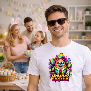 Tricou Paste Patrick Star Happy Easter Oua Colorate Vesel, din bumbac 100%, tricou alb, Copii | Dama | Barbat - Img 7