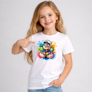 Tricou Paste Popeye Paste Oua Colorate Color Splash, din bumbac 100%, tricou alb, Copii | Dama | Barbat - Img 1