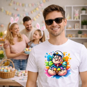Tricou Paste Popeye Paste Oua Colorate Color Splash, din bumbac 100%, tricou alb, Copii | Dama | Barbat - Img 7