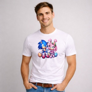 Tricou Paste Sonic Amy Iepurasi Paste Oua Colorate, din bumbac 100%, tricou alb, Copii | Dama | Barbat - Img 2
