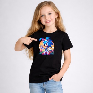 Tricou Paste Sonic Iepuras Paste Oua Colorate, din bumbac 100%, tricou negru, Copii | Dama | Barbat