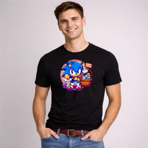 Tricou Paste Sonic Paste Cos Oua Colorate Vesel, din bumbac 100%, tricou negru, Copii | Dama | Barbat - Img 2