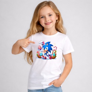 Tricou Paste Sonic Paste Cos Oua Iepuras, din bumbac 100%, tricou alb, Copii | Dama | Barbat - Img 1