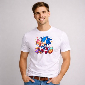 Tricou Paste Sonic Paste Oua Colorate Iepuras Stelute, din bumbac 100%, tricou alb, Copii | Dama | Barbat - Img 2
