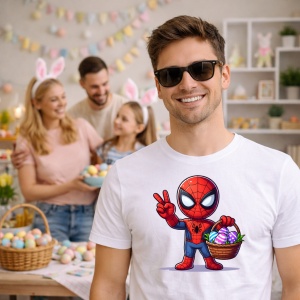 Tricou Paste Spiderman Paste Cos Oua Colorate Erou 2, din bumbac 100%, tricou alb, Copii | Dama | Barbat - Img 7