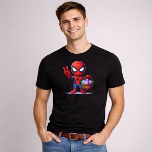 Tricou Paste Spiderman Paste Cos Oua Colorate Erou 2, din bumbac 100%, tricou negru, Copii | Dama | Barbat - Img 3