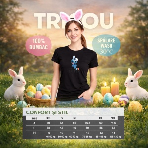 Tricou Paste Stitch Happy Easter Iepuras Oua Colorate Text, din bumbac 100%, tricou negru, Copii | Dama | Barbat - Img 8