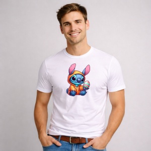 Tricou Paste Stitch Iepuras Paste Oua Colorate, din bumbac 100%, tricou alb, Copii | Dama | Barbat - Img 2