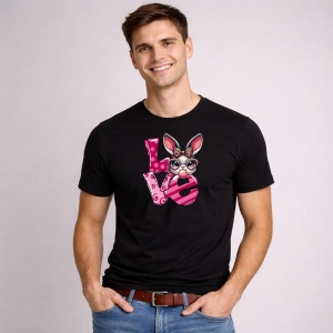 Tricou Paste Text Love Roz Cu Iepuras Cute Easter, din bumbac 100%, tricou negru, Copii | Dama | Barbat