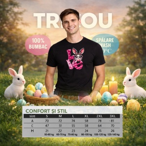 Tricou Paste Text Love Roz Cu Iepuras Cute Easter, din bumbac 100%, tricou negru, Copii | Dama | Barbat - Img 6