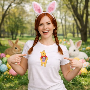 Tricou Paste Winnie The Pooh Paste Cos Oua Colorate 2, din bumbac 100%, tricou alb, Copii | Dama | Barbat - Img 9
