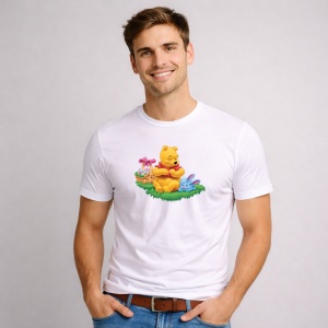 Tricou Paste Winnie The Pooh Paste Cos Oua Colorate Iarba, din bumbac 100%, tricou alb, Copii | Dama | Barbat - Img 2