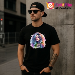 Tricou Pastel hair tattooed woman blue tone, femeie cu par pastel si tatuaj ton albastru, Copii | Dama | Barbat , tricou negru - Img 11