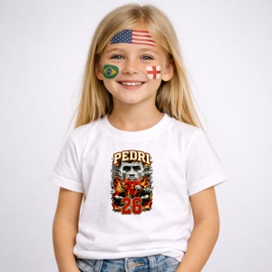 Tricou Pedri Spain World Cup Fifa 2026, din bumbac 100%, tricou alb, Copii | Dama | Barbat - Img 2