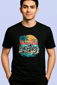 Tricou Peisaj cu palmieri si mare fundal apus Copii | Dama | Barbat, culoare negru - Img 2