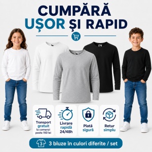 Tricou pentru copii cu maneca lunga 121 - Gri, Alb, Negru - Img 5