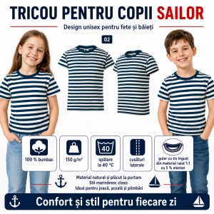 Tricou pentru Copii Marinăresc | Dungi Alb-Albastru - 805 - Img 5