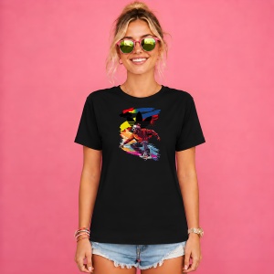 Tricou Personaj Anime Skateboard Graffiti Fundal Rosu Albastru, din bumbac 100%, tricou negru, Copii | Dama | Barbat - Img 2